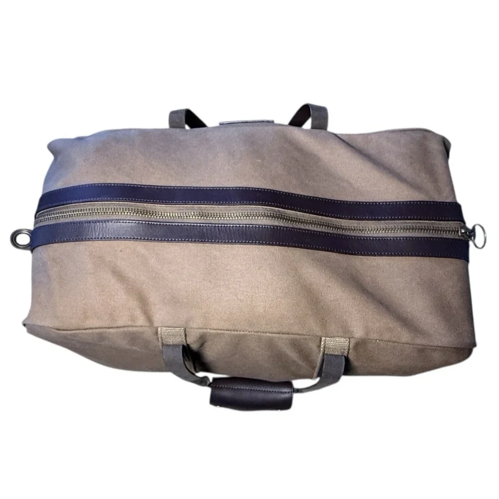 Lands End Waxed Canvas Duffle Bag Brown Heavy Duty Travel Vacation Gym